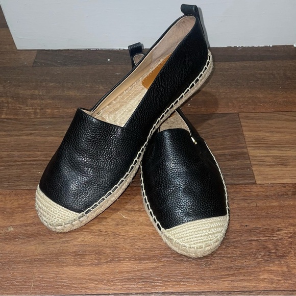 Ralph Lauren Cameryn Espadrille Flat‎ Shoes Tumbled Leather Black Size 9 - Picture 1 of 8